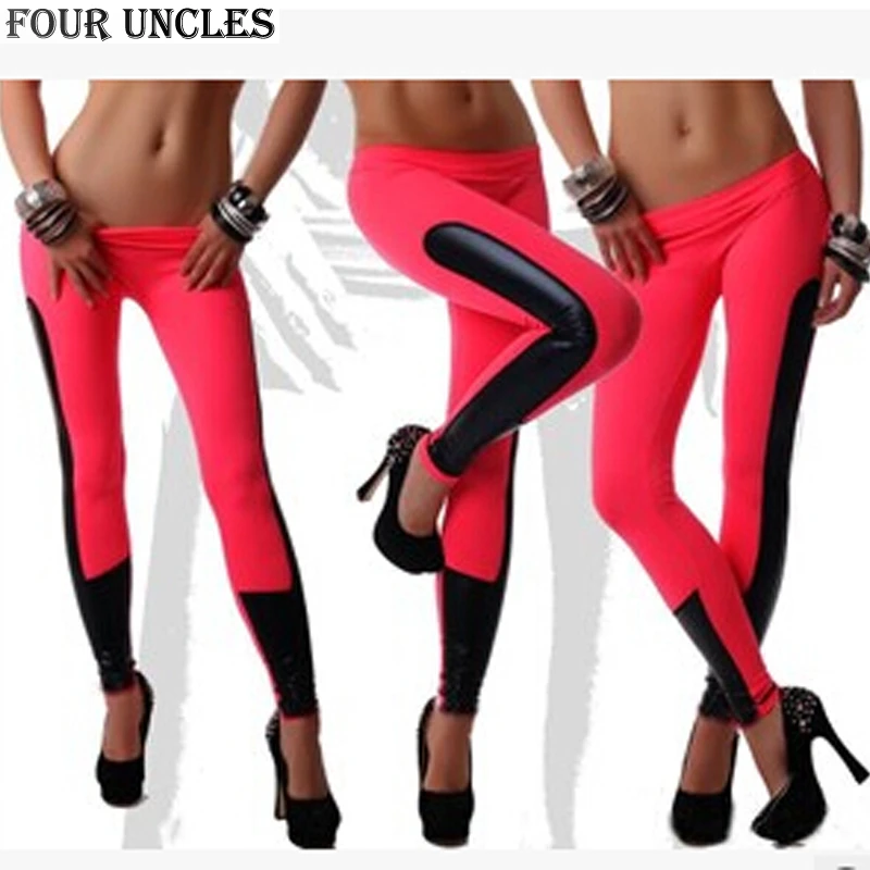 Hit Color Women Leggings Black Red Camel White Leather Patchwork Pu Leggings Pants Elastic Stretch Women Pants Mm1127 Pants Pants Suits For Workpants Silk Aliexpress