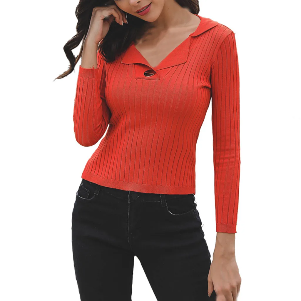 

women sweaters and pullovers Women Casual Long Sleeve V-Neck Knitwear Pullover Loose Sweater Blouse Tops