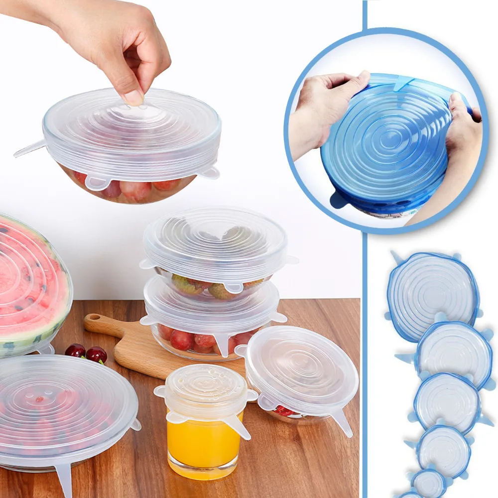 

Six-piece set Silicon Stretch Lids Universal Lid Silicone Food Wrap Bowl Pot Lid Silicone Cover Pan Cooking Kitchen Accessories