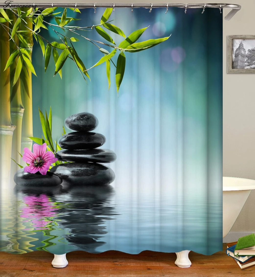 Дзен занавески для душа занавески для ванной комнаты домашний декор зеленый желтый дзен сад тема бамбук водонепроницаемый шоу занавески