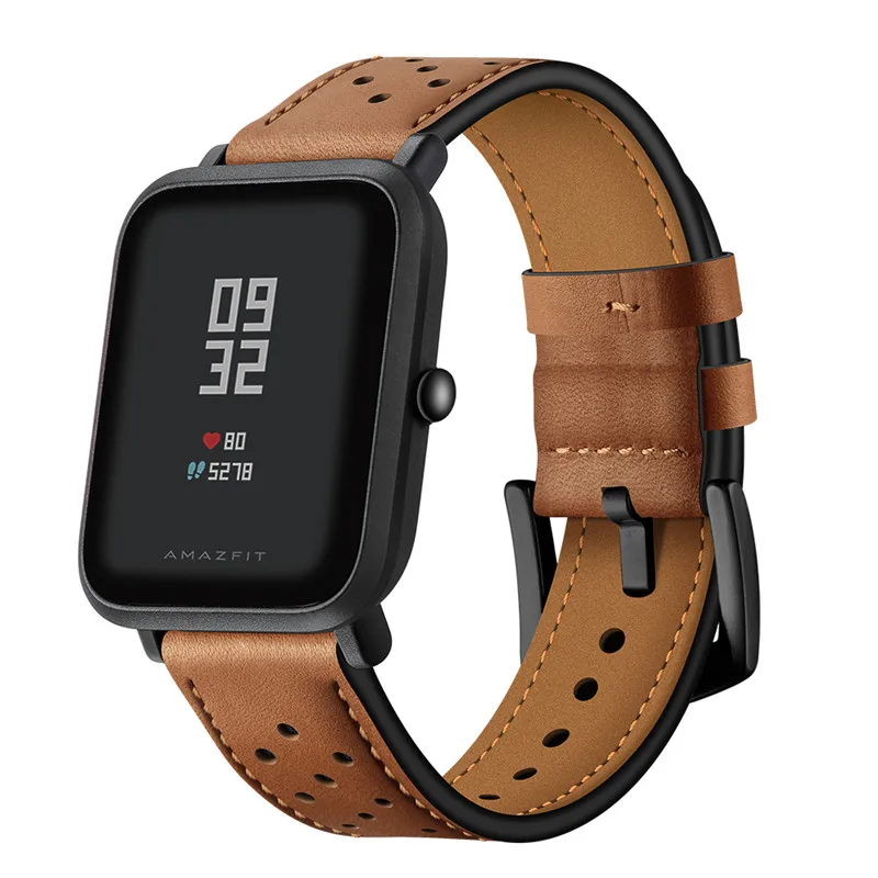 Смарт-часы ремешок из натуральной кожи браслет для Xiaomi Huami Amazfit Bip Молодежные часы ремешки полосы 20 мм ремень