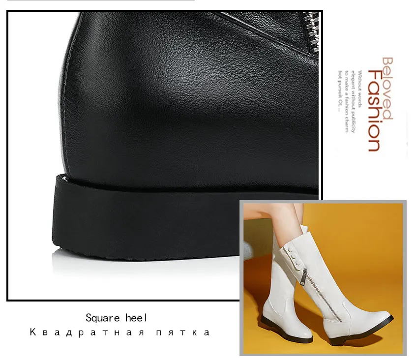 QUTAA/2019 г. Для женщин сапоги до колена из искусственной кожи на платформе на танкетке на молнии зимние сапоги женская обувь сапоги большой