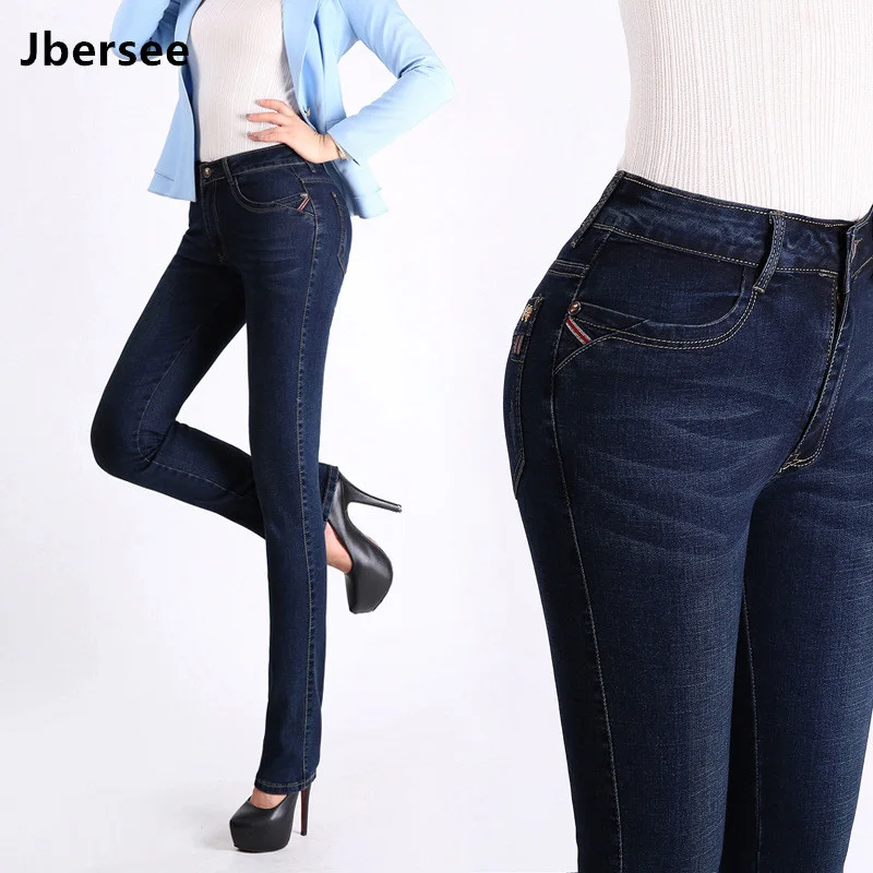 Jbersee Для женщин джинсы Высокая талия плюс Размеры осень-зима джинсовые штаны стрейч джинсы женские брендовые джинсы Для женщин брюки YZ2030