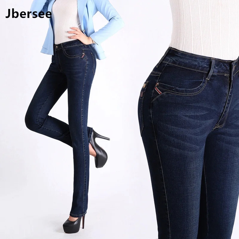 Economici Jbersee Delle Donne Dei Jeans A Vita Alta Più Il Formato Autunno Inverno Denim di Stirata Dei Pantaloni Jeans Donna Jeans di Marca delle Donne Pantaloni YZ2030