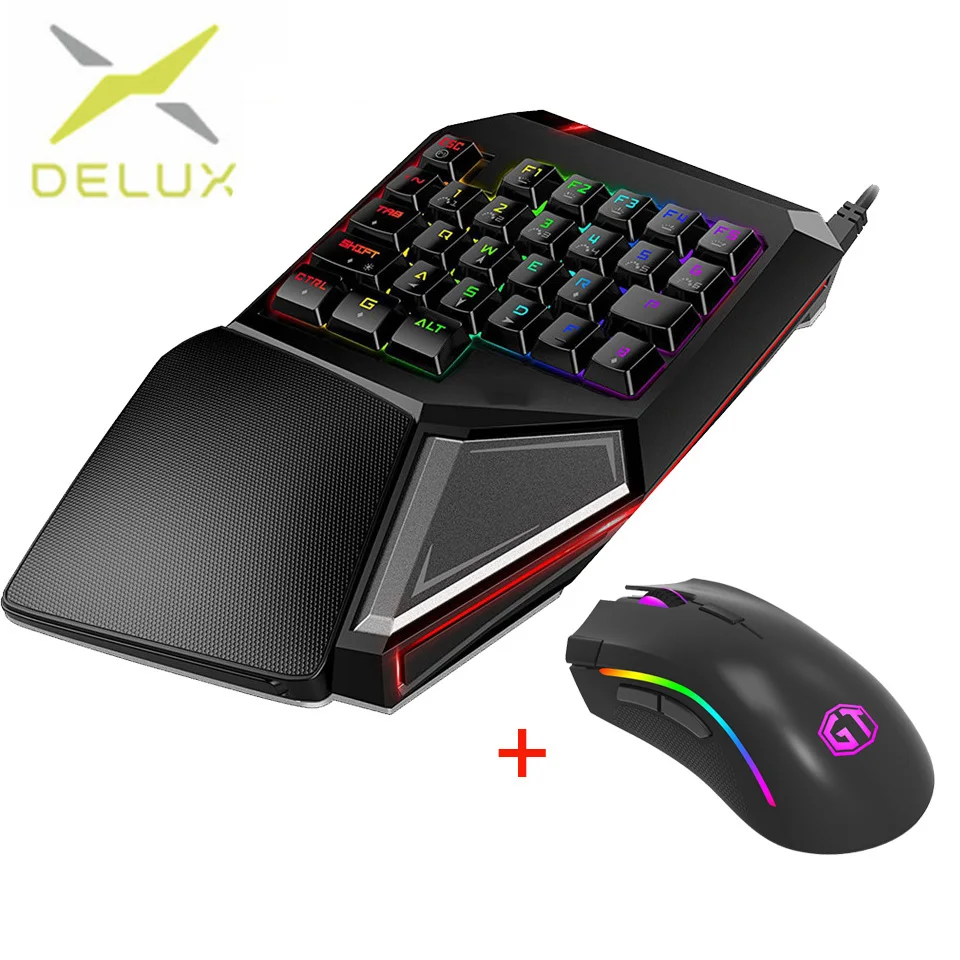 

Delux mini keyboard T9 PLUS mechanical Gaming professional Keypad Wired Mouse 7 Buttons 12000DPI For game player for laptop pc