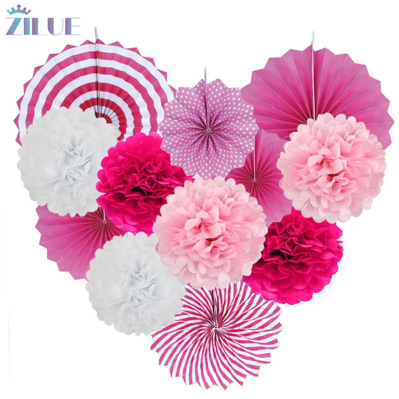 

Zilue 12pcs/Set Paper Fans set Paper Flower Balls Poms Paper Lanterns for Wedding Birthday Party Baby Showers Home Decoration