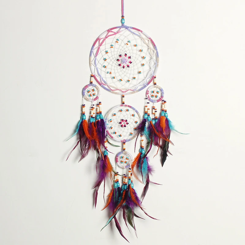 Пять кольца Dream Catcher экзотические украшения дома инновационные подарки колокольчиков Ловец снов натуральных перьев гобелены