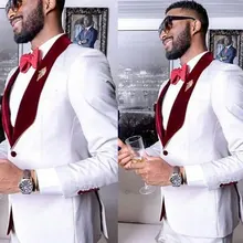 Men Suits Blazer Slim-Fit Wedding White Costume Tuxedo Burgundy for Groom Shawl Lapel