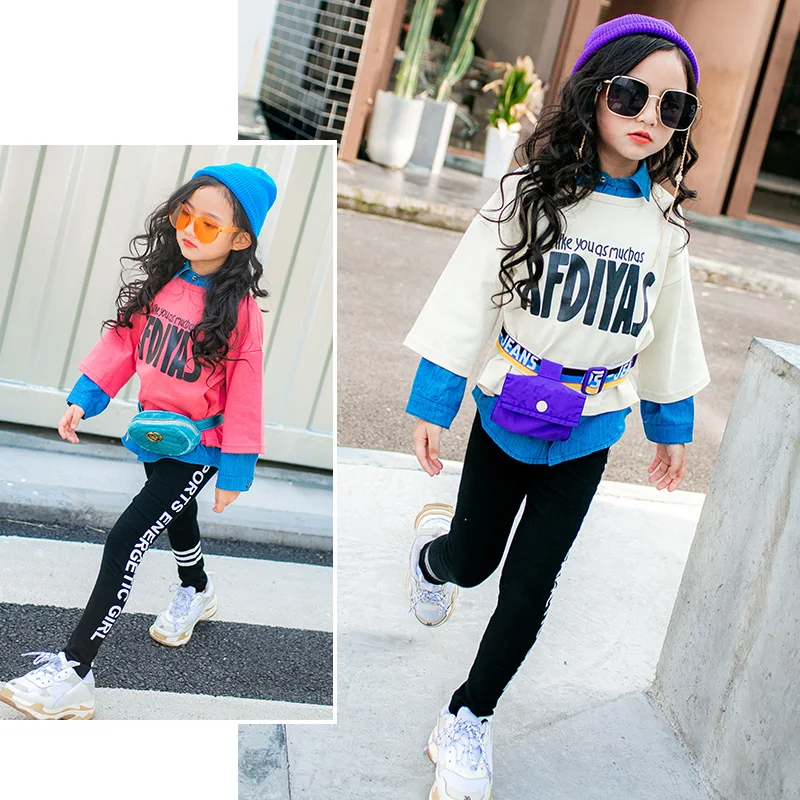 

Girls autumn three-piece 2018 girls foreign shirt with sweater with pants three-piece suit casual fashion sports suit