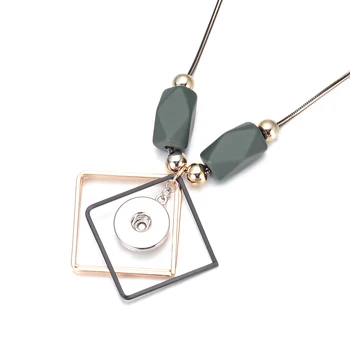 

10pcs/lot Square Pendant Sweater Chain Diy Ginger Snap Charms Fit for 18mm Snaps Pendant Necklace with 80cm Chain NN-694*10