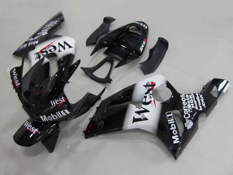 Мотоцикл обтекатель комплект для KAWASAKI Ninja ZX6R 03 04 636 2003 2004 WEST Белый Черный ABS