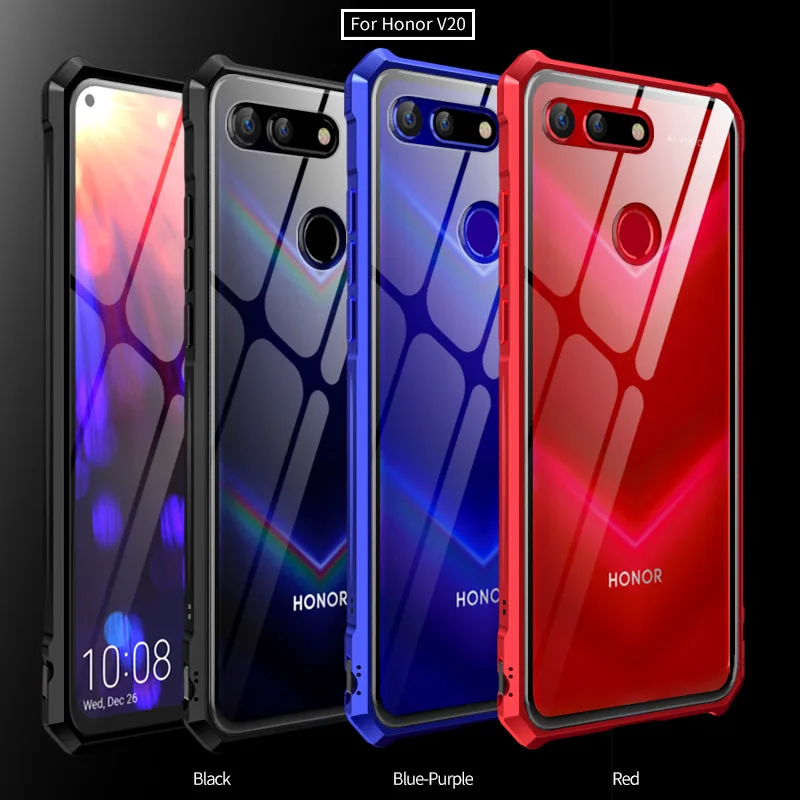 Чехол для Huawei Honor V20 металлический бампер с алюминиевой рамкой задняя крышка из