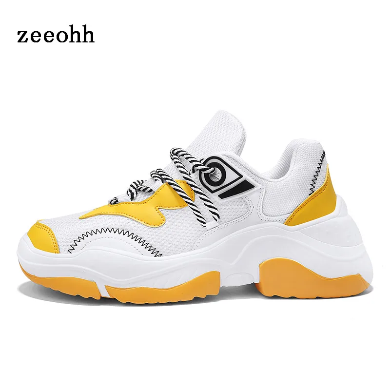 

zeeohh Shock Absorption Anti-slip PU Out-soled Male Running Shoes Solid Color Mesh Breathable Sports Shoes Platform Sneaker Men