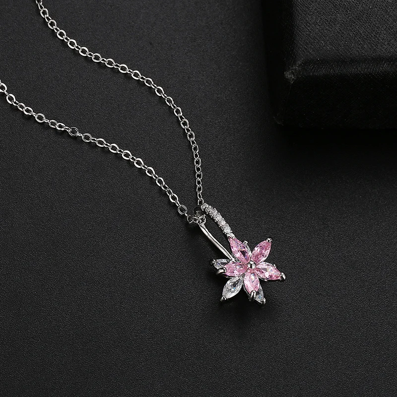 CARSINEL бренд последний набор ювелирных изделий медь Розовый Цирконий серьги кулон ожерелье для женщин Серебряный цвет ювелирные изделия JS0163