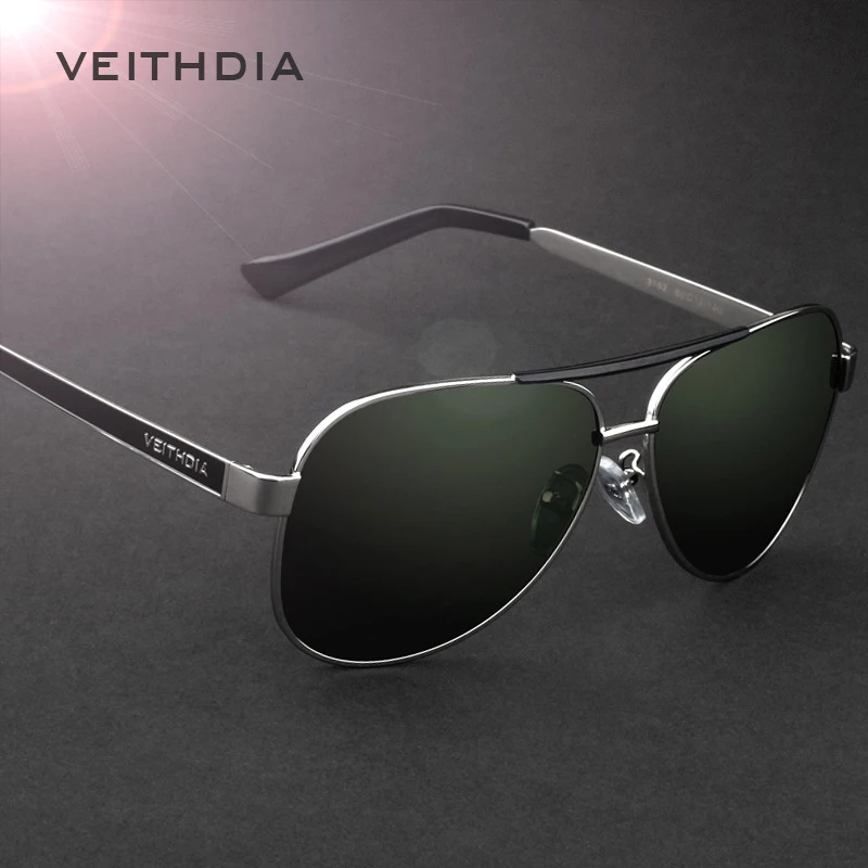 Kopen VEITHDIA Brand Designer Polarizerd Zonnebril Mannen Glas Spiegel Groene Lens Vintage Zonnebril Eyewear Accessoires Oculos 3152