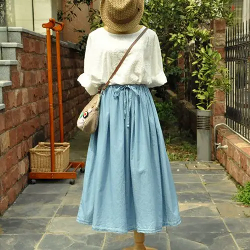 

2016 new spring and summer Mori Girl Style Japanese descent Wild section sky blue color Small fresh girl skirt