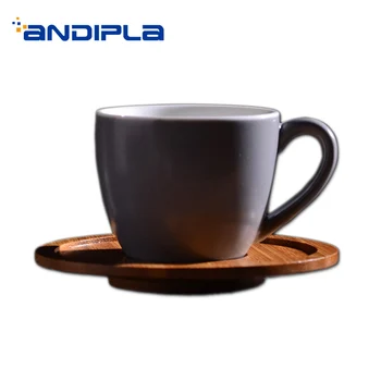 

100ML Brief Solid Color Ceramic Porcelain Espresso Coffee Cup with Wooden Saucer Kit Mini Drinkware Office Black Tea Mug Teacup