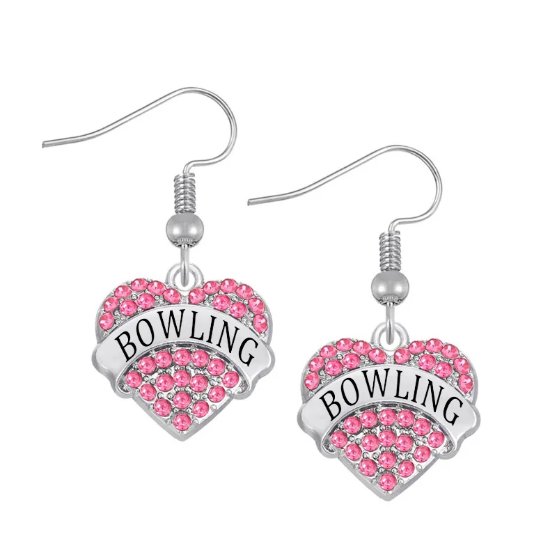 

DOUBLE NOSE Dropshipping Aliexpress Fashion Sports Bowling Pave Crystal Heart Charms Hook Earrings