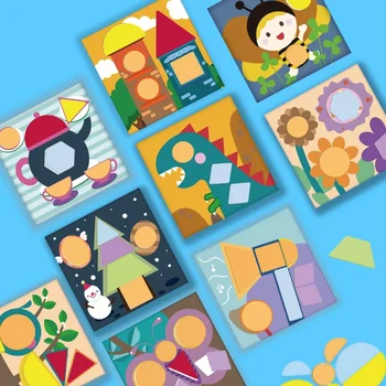 

Besegad 120pcs Wooden Geometric Puzzle Jigsaw Kit + 12pcs Double Side Image Cards for Toddler Kids Educational Toys