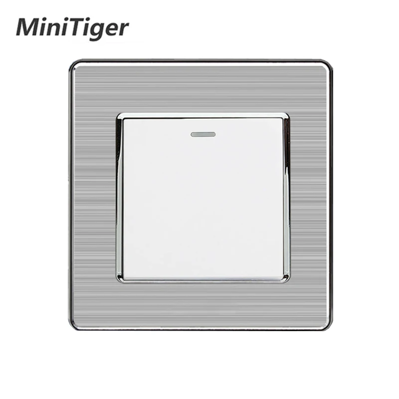 Minitiger 1 Gang Way Luxury Light Switch On / Off Wall Interruptor Stainless Steel Panel AC 110~250V | Обустройство дома