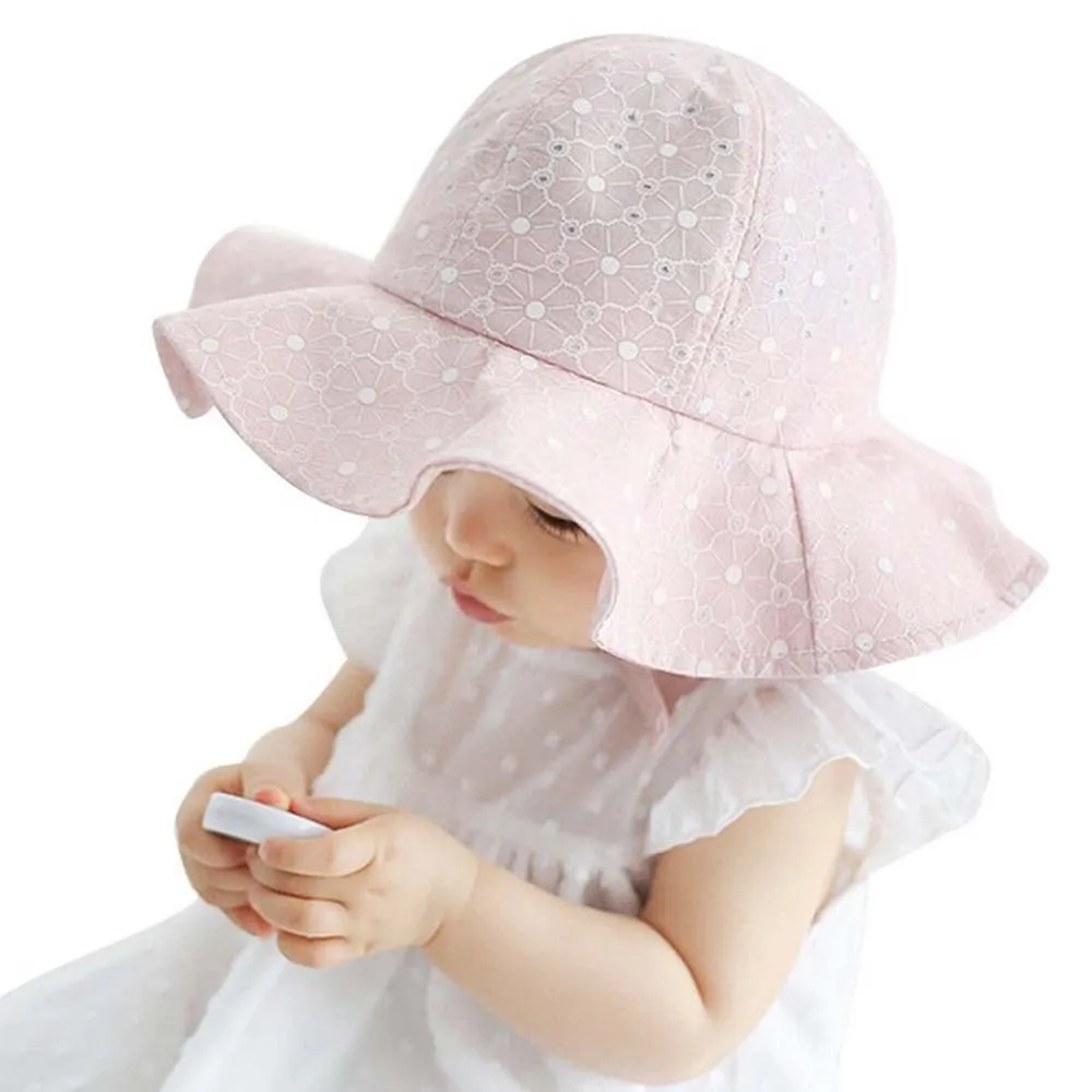 

1 Pc Fashion Sun Cap Floral Print Summer Outdoor Baby Girl Pink Beach Bucket Hats With Wide Brim Suitable 1-4 years baby