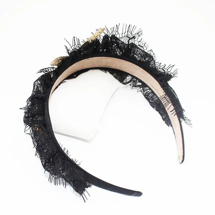 Beli 2017 musim semi musim panas runway baroque kerawang renda pita rambut ikatan simpul lebar dalam beludru hitam D; atmp g headband rambut aksesoris