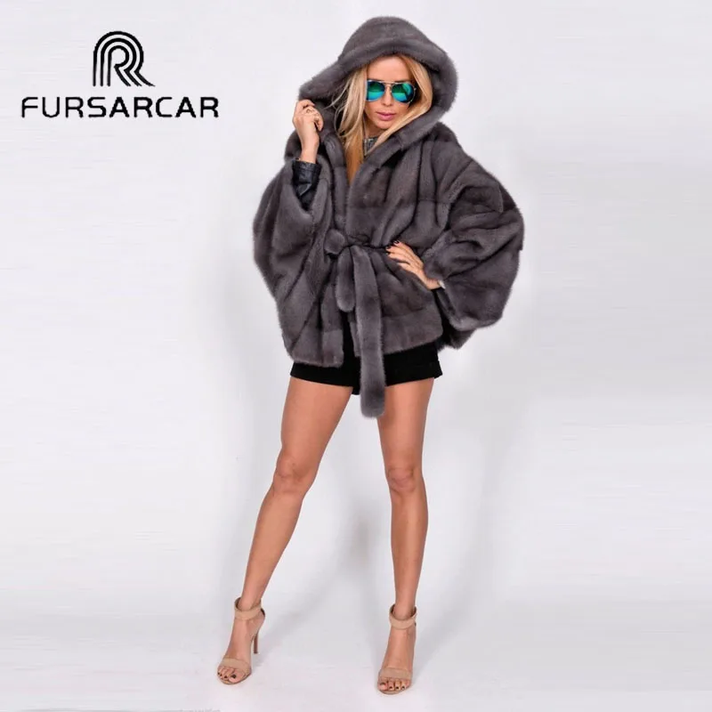 Новое поступление шубы FURSARCAR из натуральной норки женская шуба с меховым
