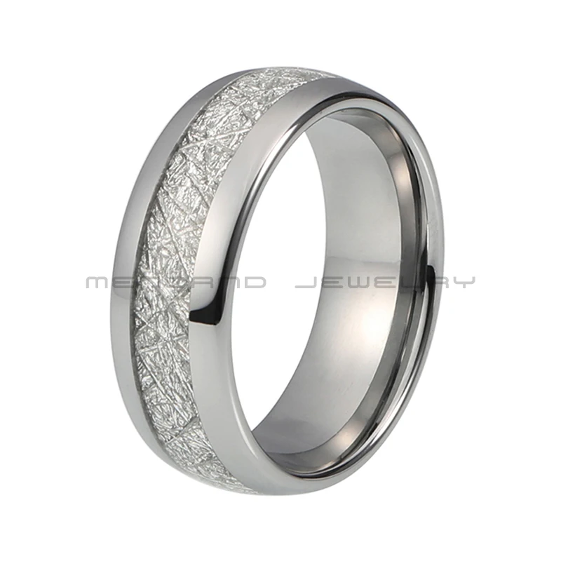 Вольфрамовое кольцо для мужчин и женщин серебряные обручальные кольца 8 мм с метеоритной инкрустацией