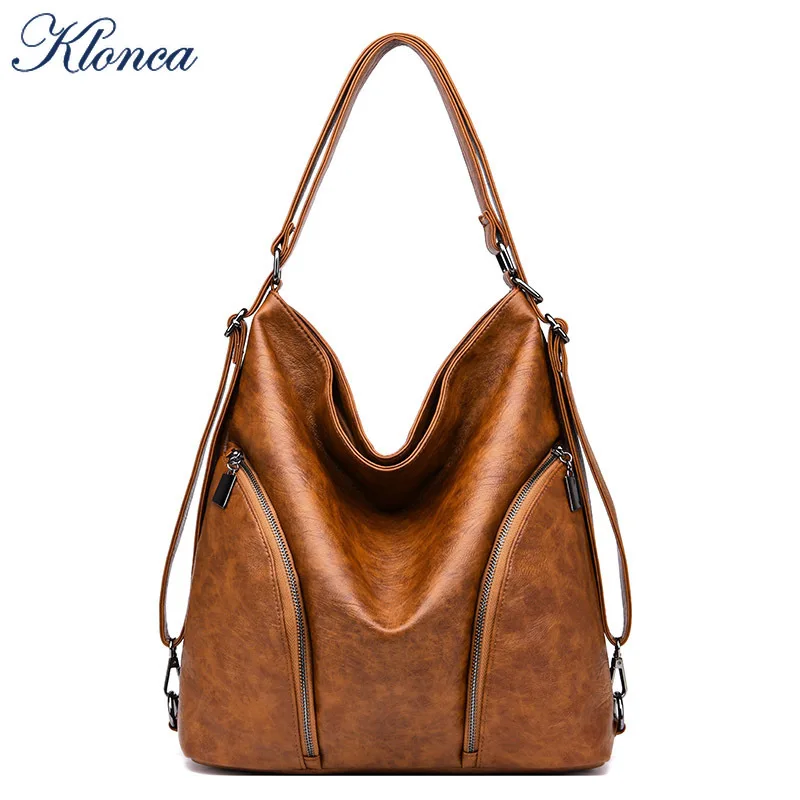 

Klonca PU Leather Large Capacity Female Handbag Soft Retro Portable Multi-function Shoulder Bag Backpack Freeshipping