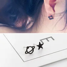 Boucles d'oreilles noires pour femmes, bijoux rétro, étoiles percées, cadeau à la mode, vente en gros, nouvelle collection
