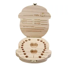 Tooth Box organizer Milk teeth Save Wood storage box for kids Boy&Girl in English M30