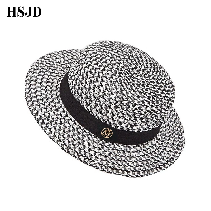 

M mark Flat Top Straw Hats Female Mixed Color Beach Hat Lady Boater sun caps M panama straw fedora women's cap snapback gorras