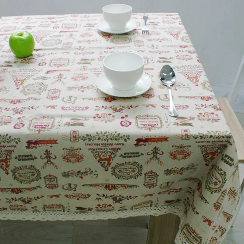 Cartoon Christmas Tablecloth Pattern Printing Line with Lace Edge Table Colth Home Table Cover for 