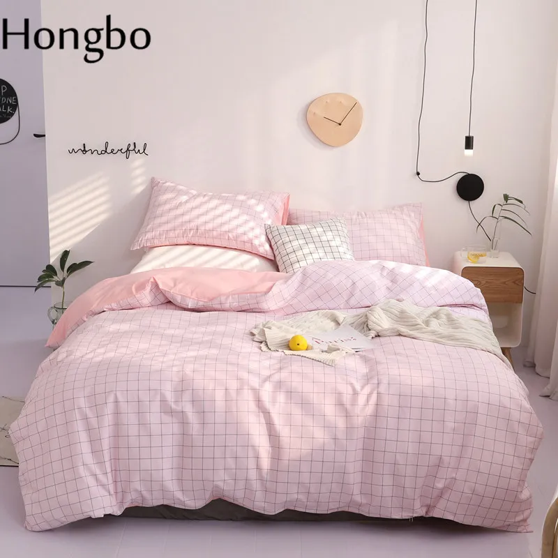 Hongbo розовый сетчатый принт 100% хлопок пододеяльник толстый лист наволочка набор