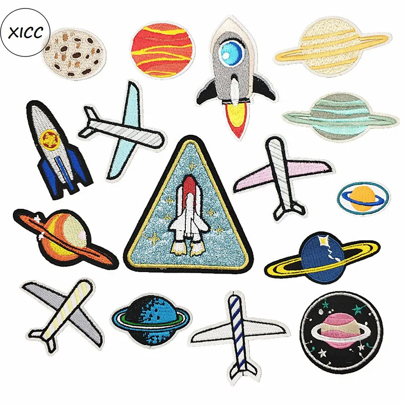 

XICC Ovni Extraterrestrial Stars Aircraft UFO Space and Planet Tutorial Patches Airplane Rocket Iron On Stickers Appliques