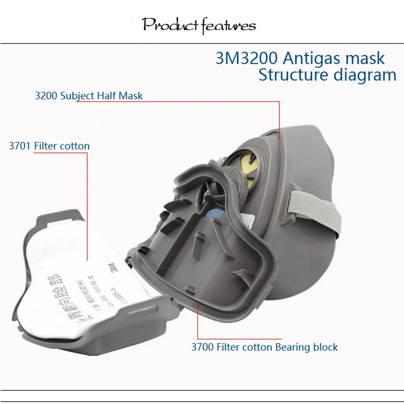 3M 3200+ 10pc3701CN фильтр хлопок половина лица противогаз респиратор защитная маска для лица против пыли и органических паров