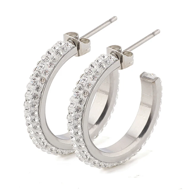 Free Shipping Stainless Steel Stud Earrings Make With CZ Crystal