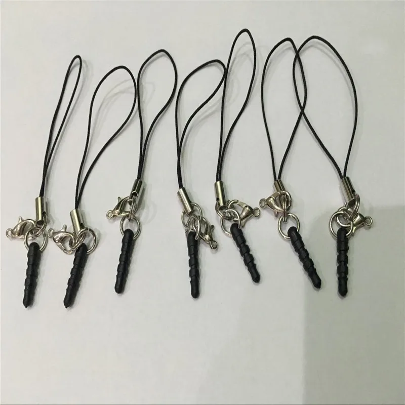 10 pcs Cell Phone Charm Adapter 3.5mm Earphone Dust Plugs Charm Black Straps Smartphone universal mobile phone accessories