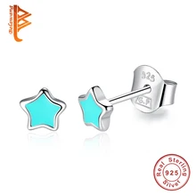 Новые дизайнерские серьги-гвоздики из стерлингового серебра 925 пробы с голубой эмалью для женщин и девочек, модные ювелирные изделия, винтажные женские серьги