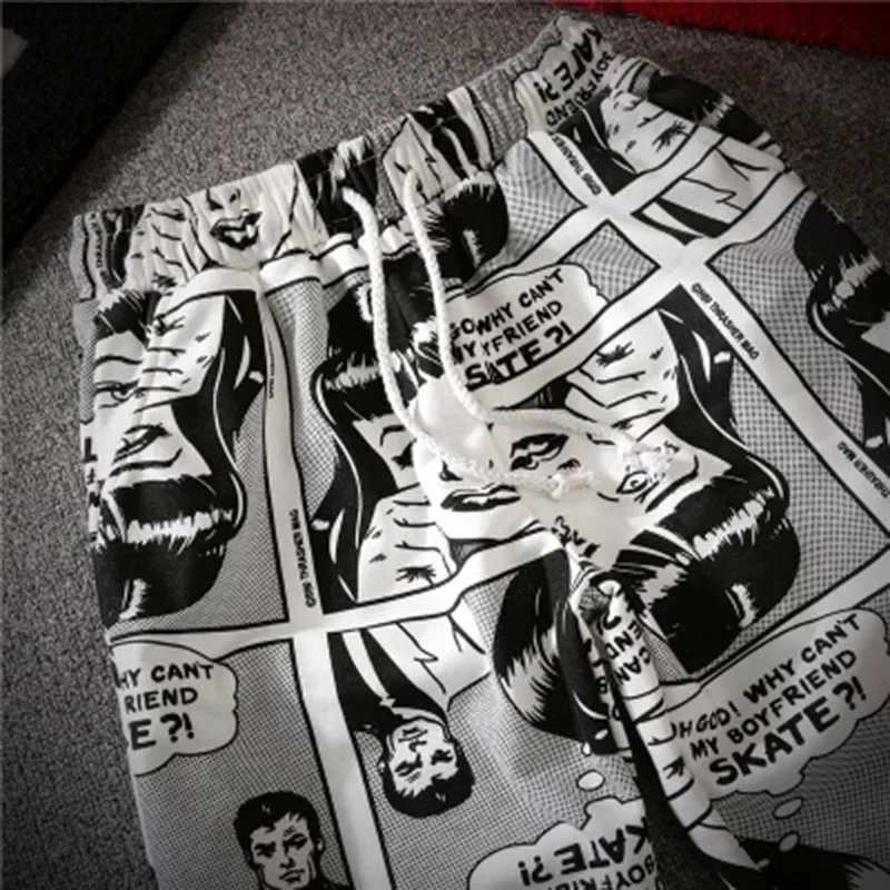 Свободные танцевальные забавные брюки для мужчин Kpop Мультяшные мужские мешковатые спортивные штаны джоггеры Харадзюку уличная газетная Печать Брюки мужские хип-хоп