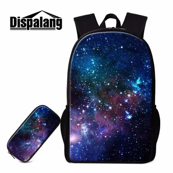 

Dispalang 2pcs/set Backpack Portfolios For Schools Kids Pencil Cases Universe Galaxy Stars Shoulder Bags Students Stationery Bag