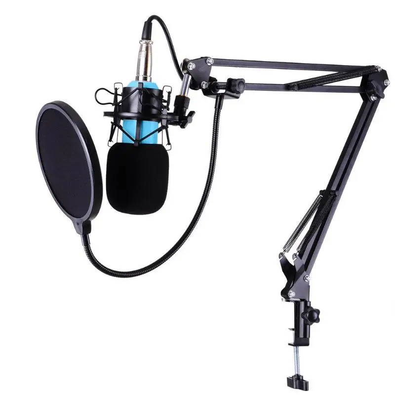 Высокая чувствительность студийного вещания Запись конденсаторный микрофон позолоченный порт в форме сердца шумоподавление микрофон - Цвет: Синий
