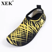 XEK личности в полоску обувь Creeper женские нескользящие тапочки из натуральной кожи обувь для хождения в воде высокая эластичность патч удобная Пляжная обувь JH219