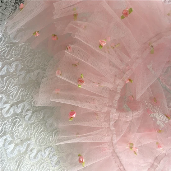 

5meter /Lot pink pleated lace trim ribbon laciness fabric headband hair bands dress doll garment accessories 9cm wide