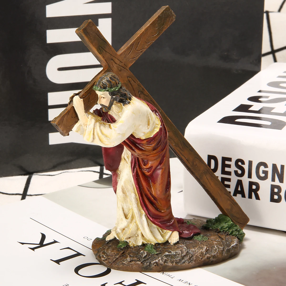Смола Распятие Иисуса орнамент статуя Христос фигура статуя католическая религиозная Декор Аксессуары