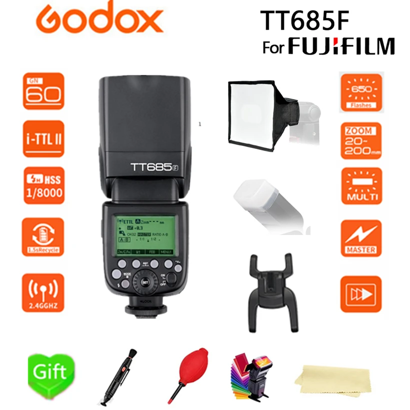 

Godox Speedlite TT685F Camera Flash TTL HSS GN60 High Speed 1/8000S 2.4G for Fuji X-Pro2/1 X-T20 X-T2 X-T1