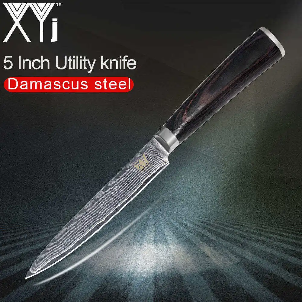 XYj Damascus Kitchen Knives VG10 Damascus Steel Japanese Kitchen Knife Slicing Chopping Santoku*2 Utility*2 Fruit Chef Knife