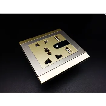 

2 USB Charging Socket 5 Hole Wall Outlet Flapper With LED DC 5.0V/2100mA AC 110-250V/10-13A Hot sales Free Shipping
