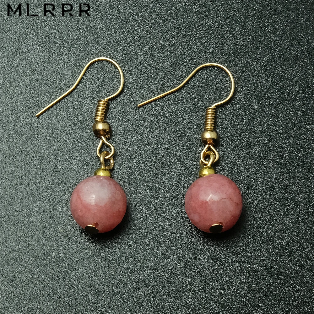 

Vintage Classic Natural Stone Jewelry Romantic 10mm Round Rhodochrosites Crystals Beaded Pendant Drop Earrings