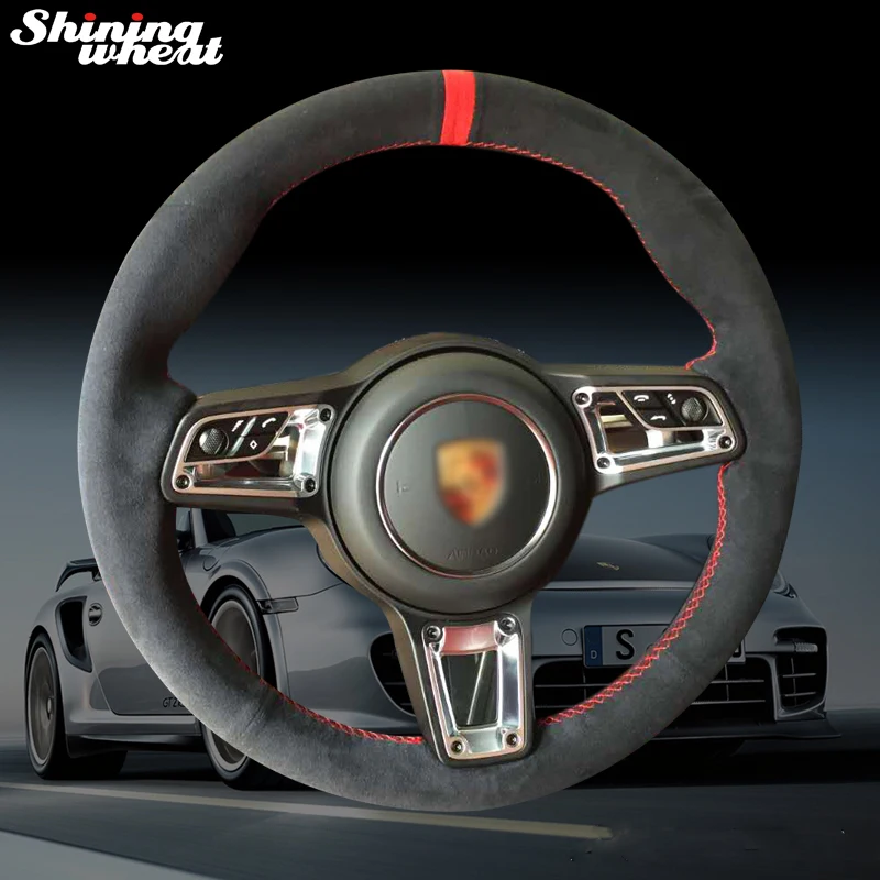

Shining wheat Black Alcantara Car Steering Wheel Cover for Porsche Macan Cayenne 2015 2016